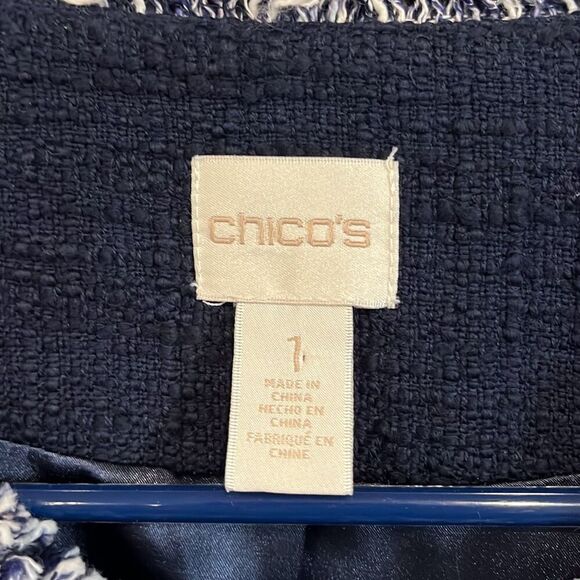 Chico’s Textured Blue Colorblock Jacket Medium - Picture 3 of 7